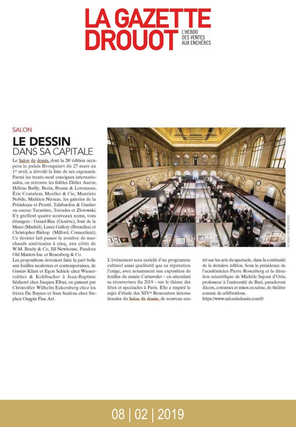 Article de presse du Salon du Dessin 2019 : Gazette Drouot