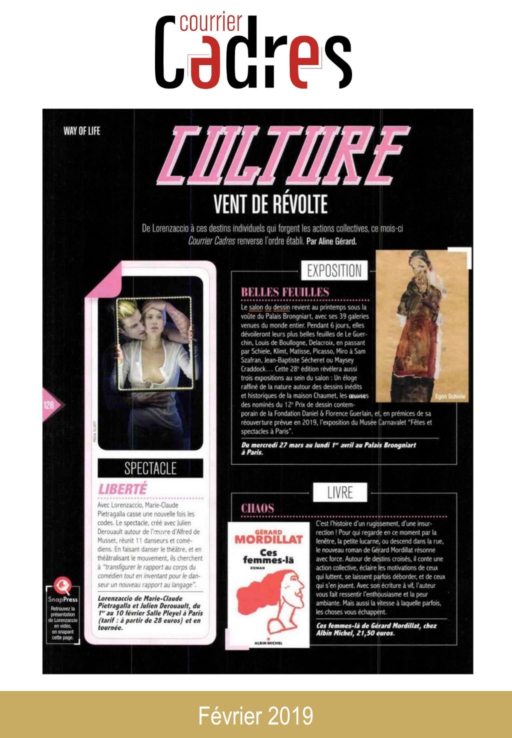 Article de presse du Salon du Dessin 2019 : Courrier Cadres