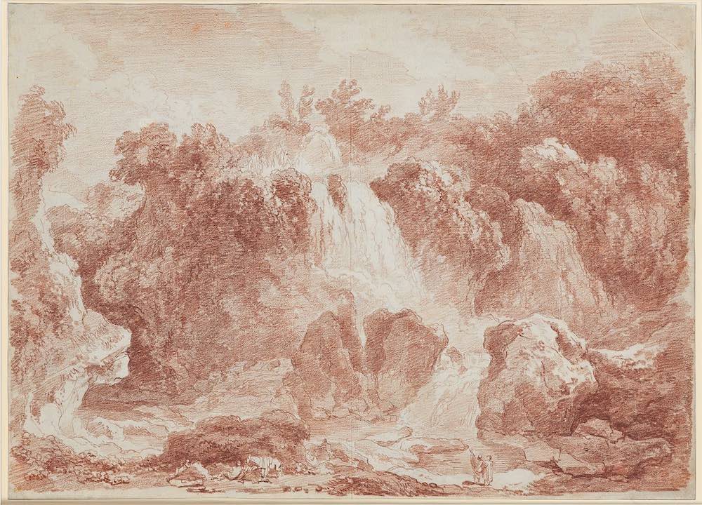 Jean Honoré Fragonard Les cascades de Tivoli - sanguine - Musée des Arts Décoratifs, de la faïence et de la Mode