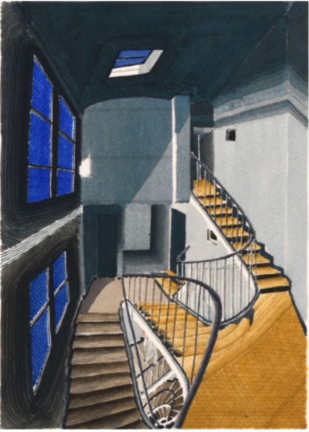 Galerie AB, Sam Szafran, L'escalier 54, Gouache sur papier, 1982
