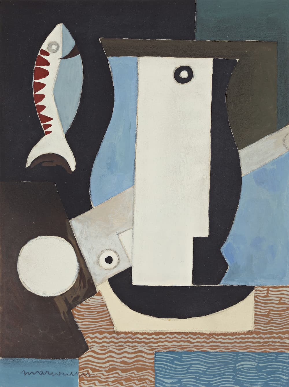Louis MARCOUSSIS, Composition au portrait, poisson et clair de lune