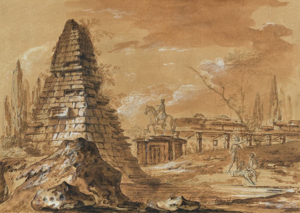 Louis-Gabriel MOREAU, Caprice architectural avec la pyramide de Cestius