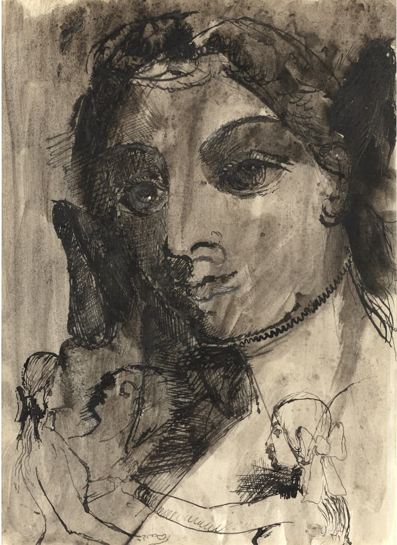 Paul DELVAUX, Tête de Femme, Avant 1960, Encre de Chine et aquarelle sur papier