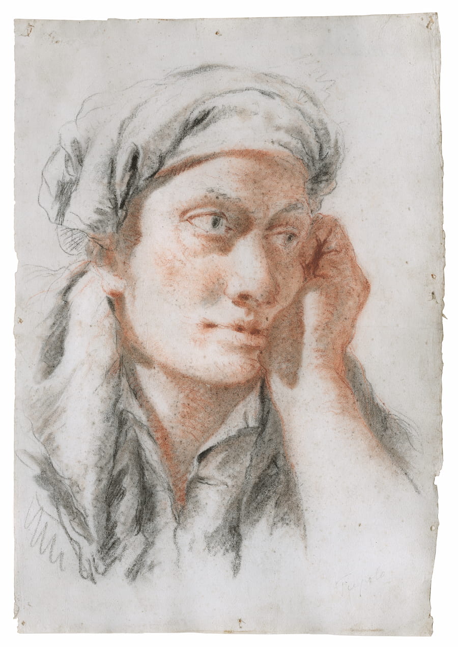 W.M Brady & Co, Lorenzo Baldissera TIEPOLO, Jeune homme portant un foulard et reposant sa tête sur sa main gauche